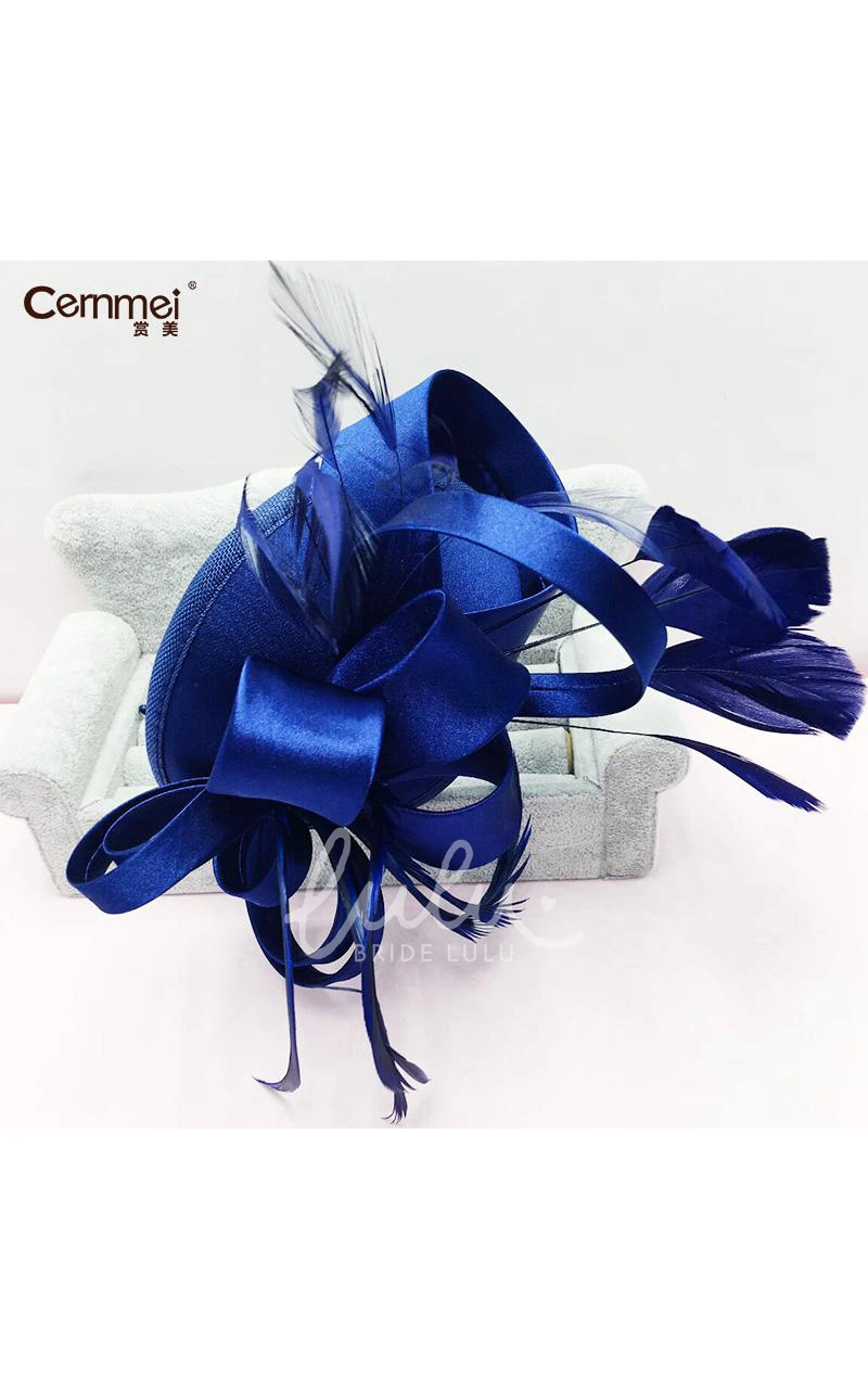 Europe Sapphire Blue Satin Hair Band Bridal Wedding Dress with Red Headdress