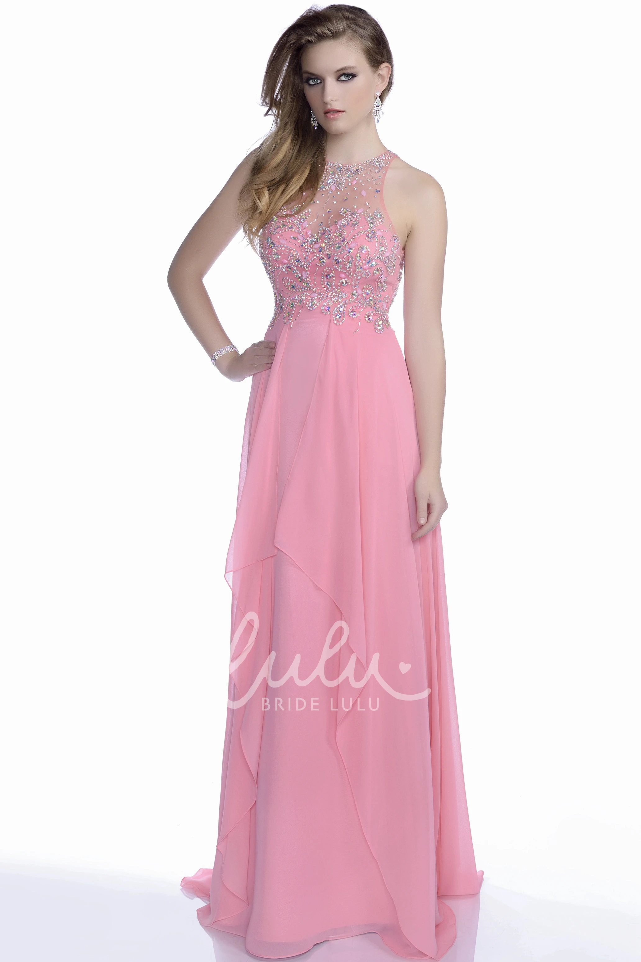 Draped Chiffon Cap Sleeve Prom Dress with Beaded Bodice and Flowy Skirt