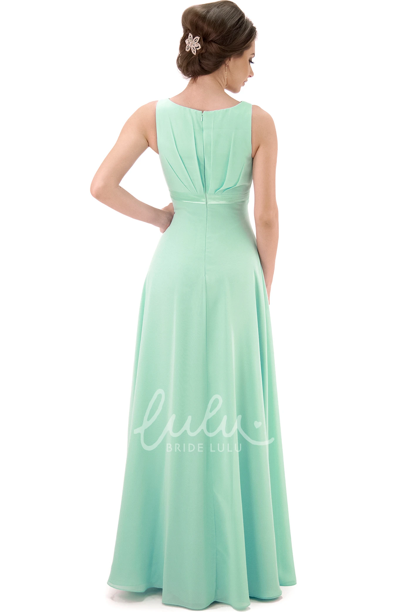 V-Neck Sleeveless Chiffon Bridesmaid Dress Flowy Bridesmaid Dress