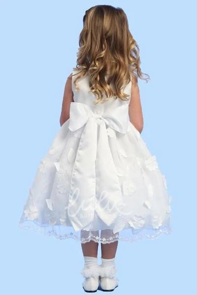 Floral Satin Ankle-Length Flower Girl Dress Modern Dress for Girls