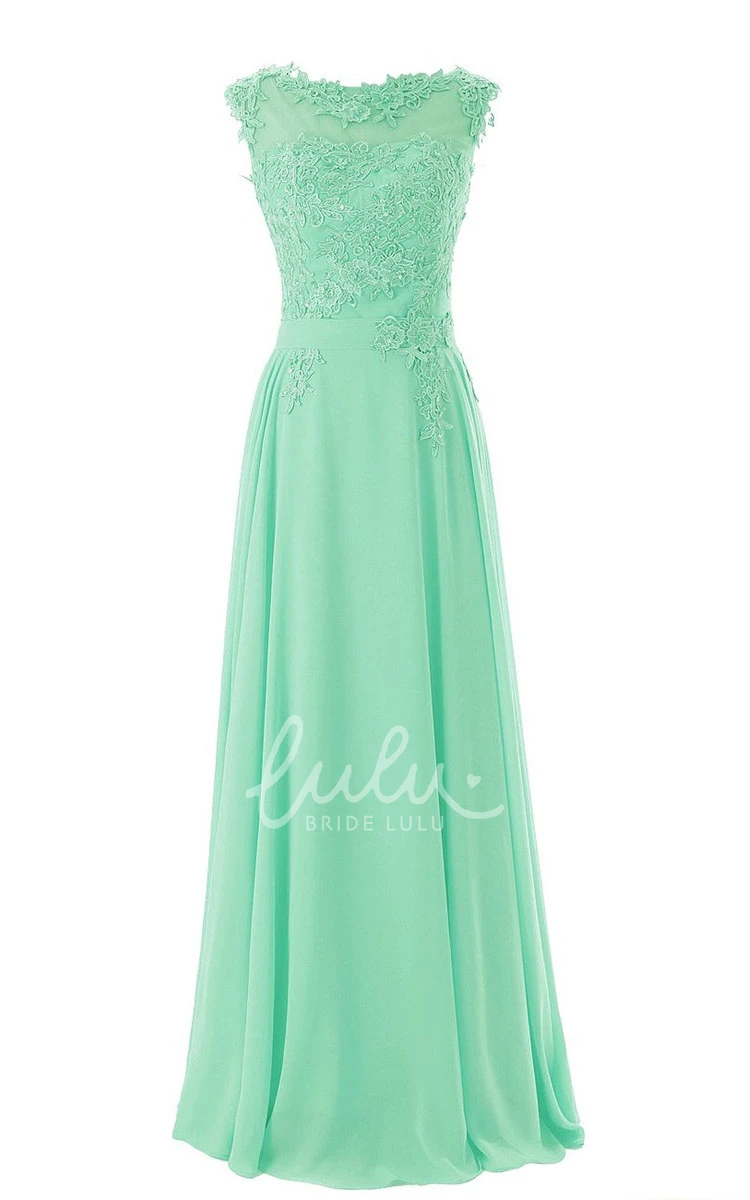 Low-V Back Formal Dress with Flower Appliques and Full Length