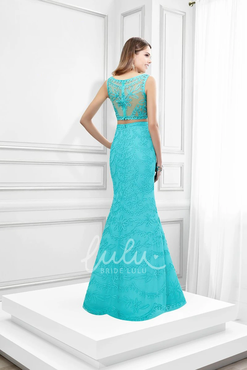 Lace Mermaid Sleeveless Prom Dress with Applique