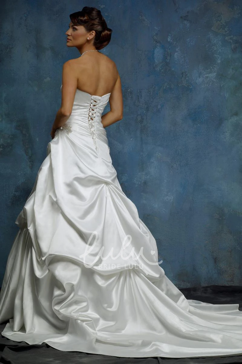 Sleeveless A-Line Satin Wedding Dress with Pick-Up and Cascading Ruffles Unique Wedding Dress