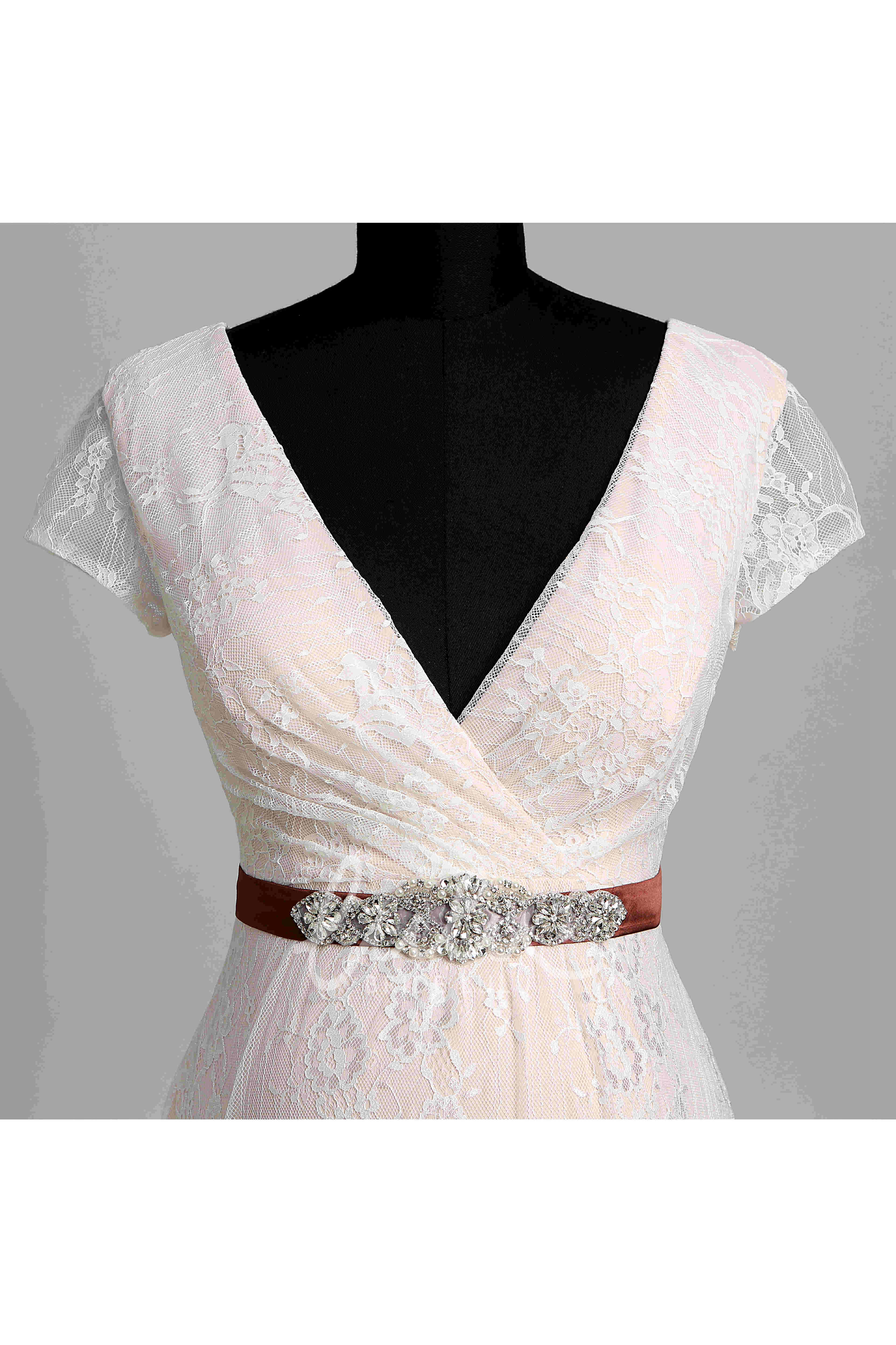Lace Maternity Wedding Dress with Beading and Sash Ribbon in A-Line Garden Style