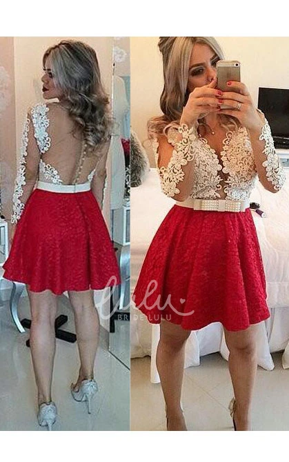 Lace Beaded Keyhole Back Long Sleeve Formal Dress