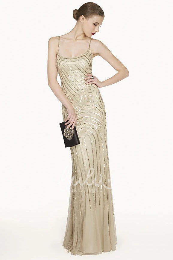 Spaghetti Strap Sequined Sheath Prom Dress with Tulle Skirt