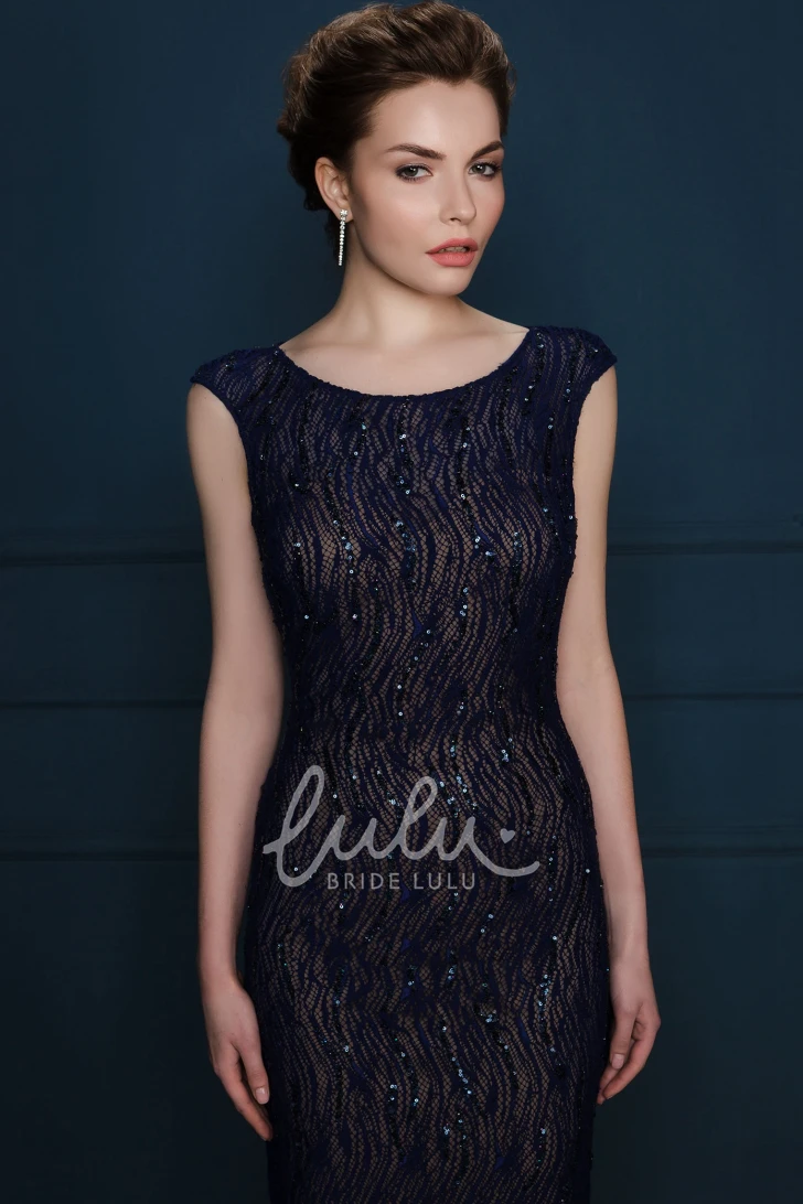 Sequined Cap-Sleeve Sheath Long Evening Dress Modern Formal Dress