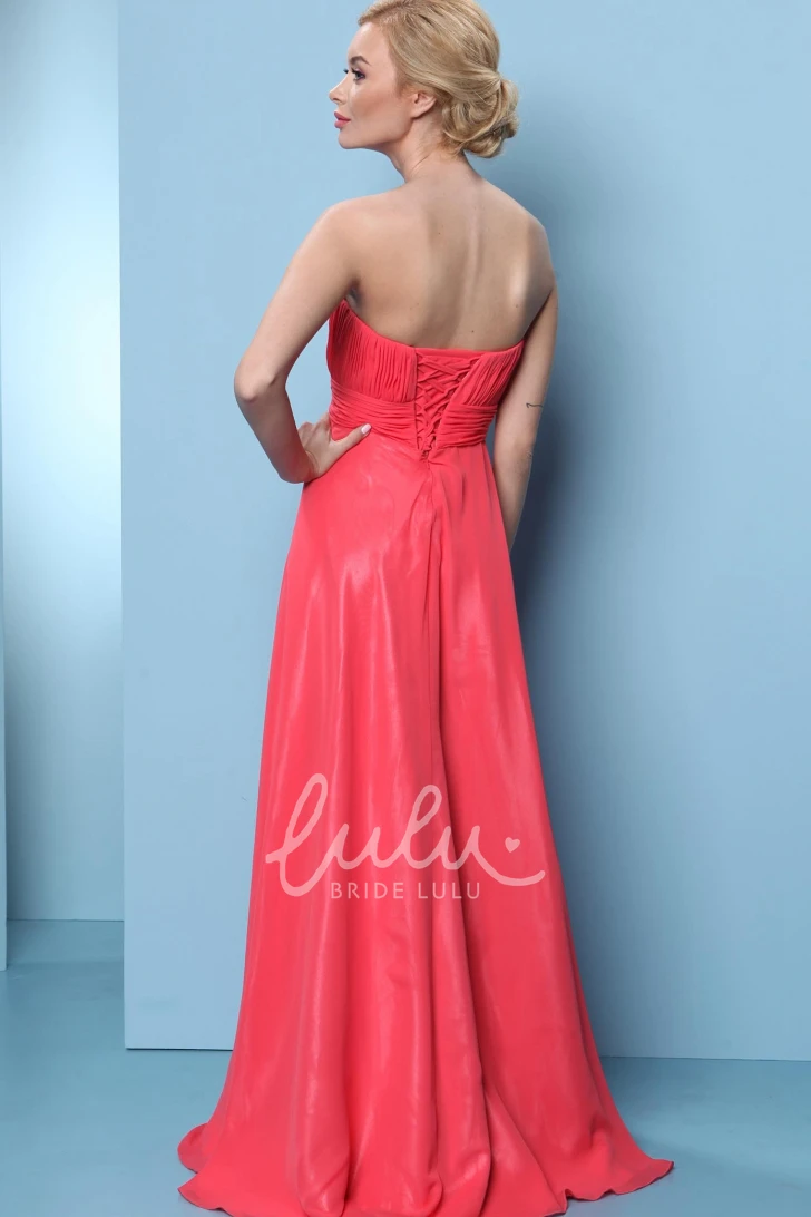 Strapless Ruched Chiffon Bridesmaid Dress with Lace-Up Floor-Length Elegant Women's