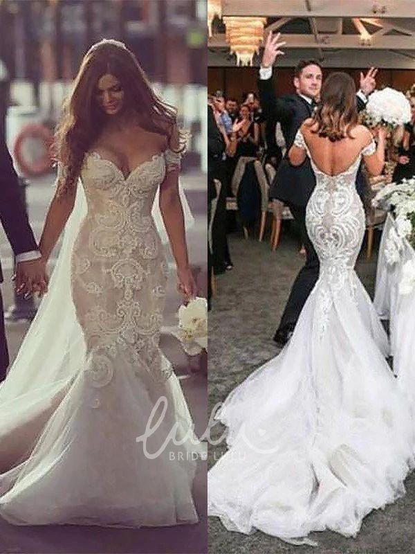 Lace Mermaid Wedding Dress with V-neck and Deep-V Back