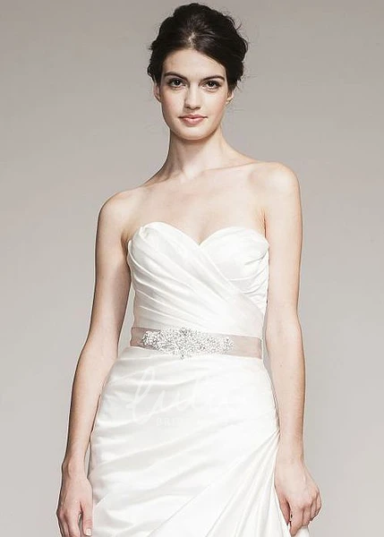 Satin A-Line Sweetheart Wedding Dress with Jeweled Criss Cross and Side Draping