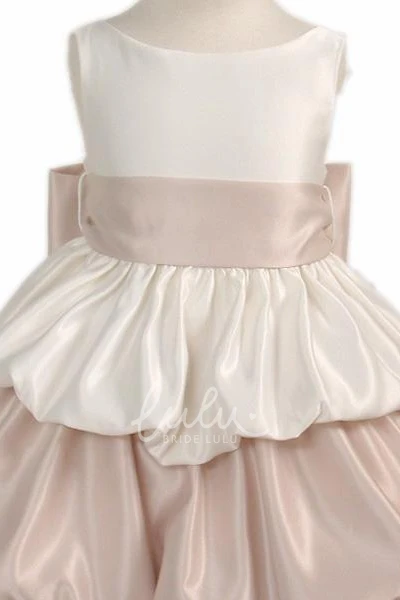 Tiered Satin Tea-Length Flower Girl Dress Sleeveless
