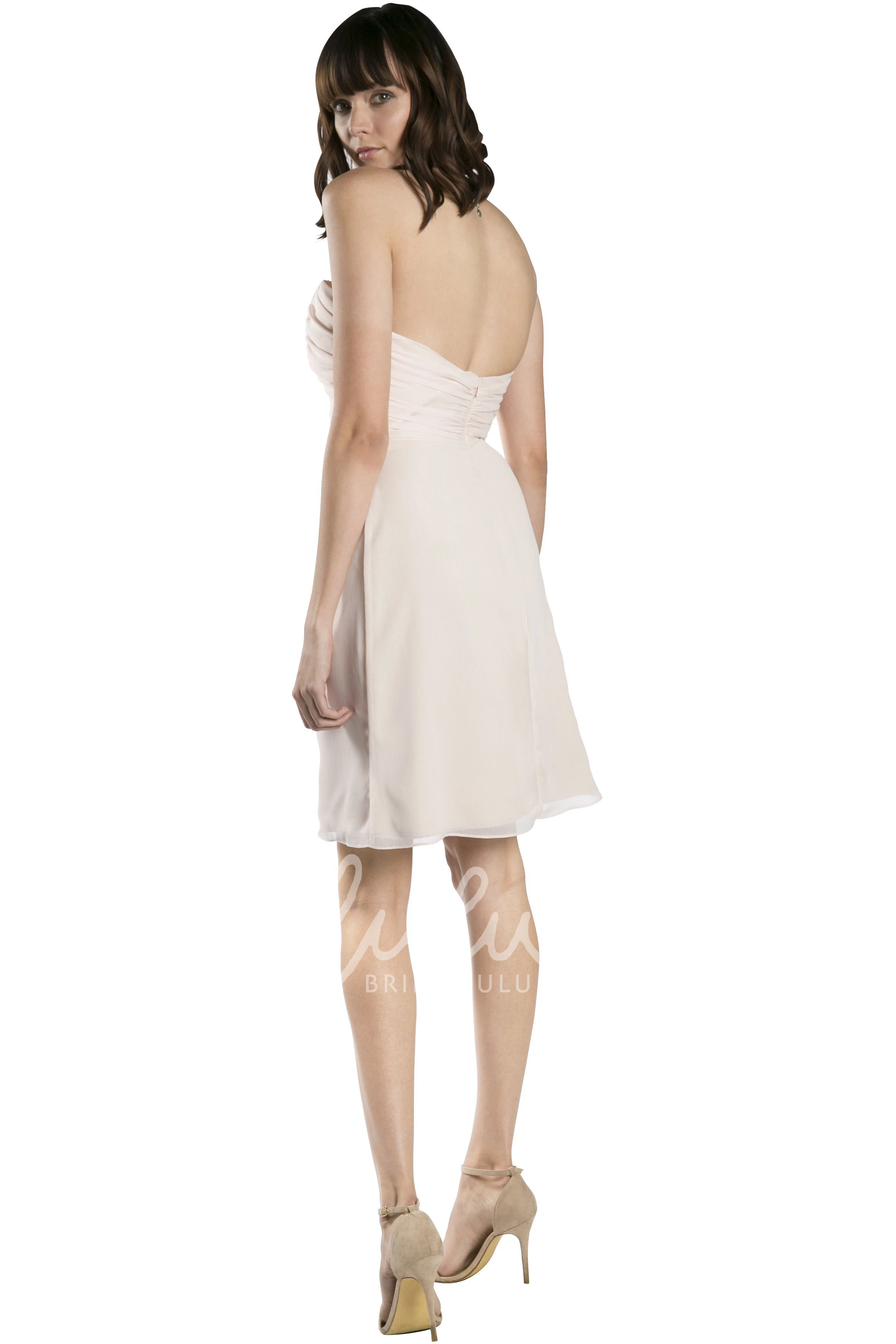 Strapless Ruched Chiffon Bridesmaid Dress in Muti-Color Mini Pencil Style with Low-V Back