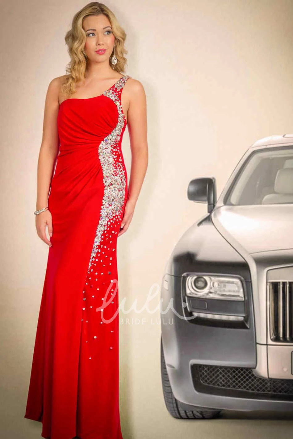 One-Shoulder Beaded Jersey Prom Dress Long Sheath Style