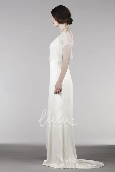 Elegant Illusion Top Wedding Dress with Keyholes and Short Sleeves