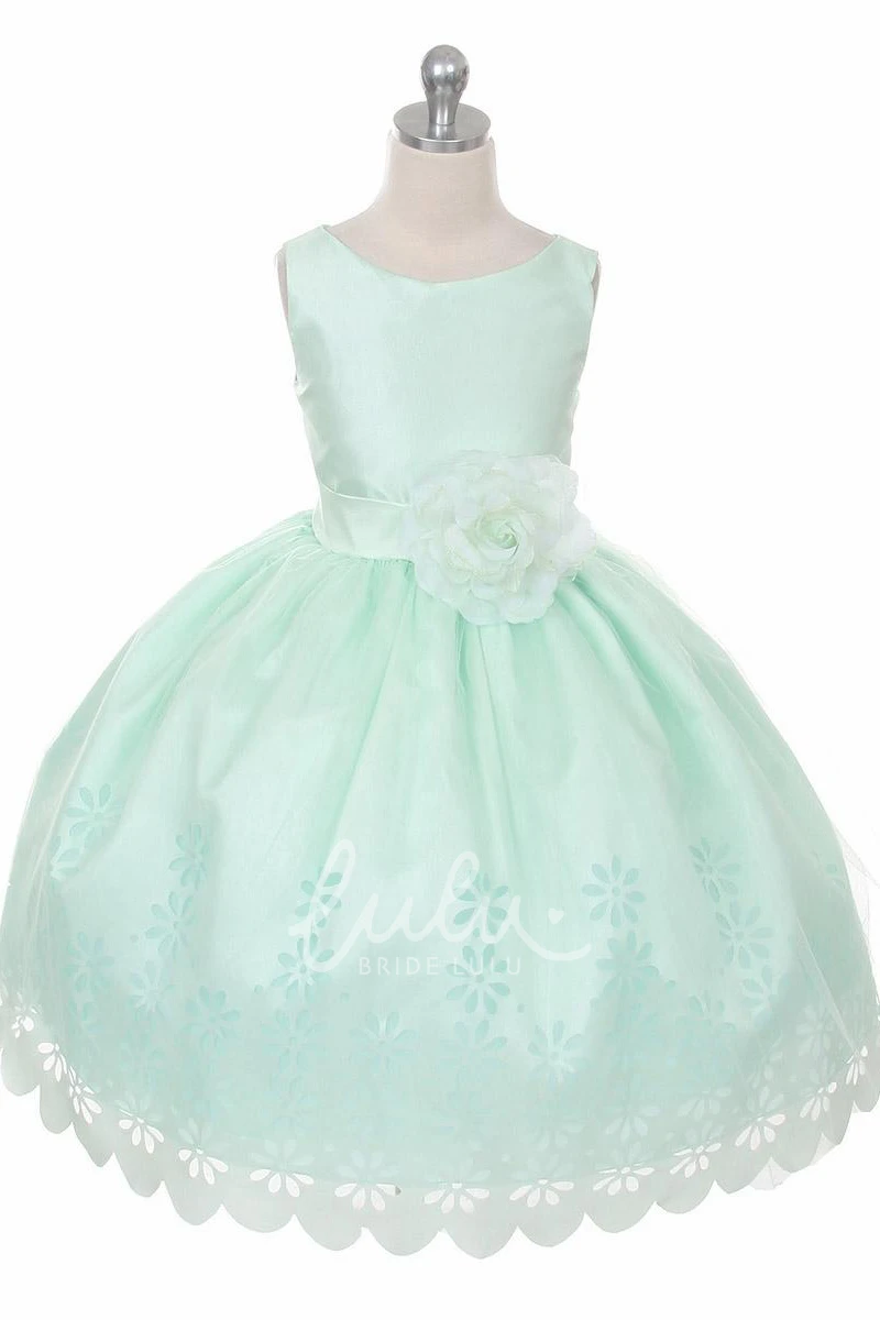 Floral Satin Tea-Length Flower Girl Dress Elegant and Unique