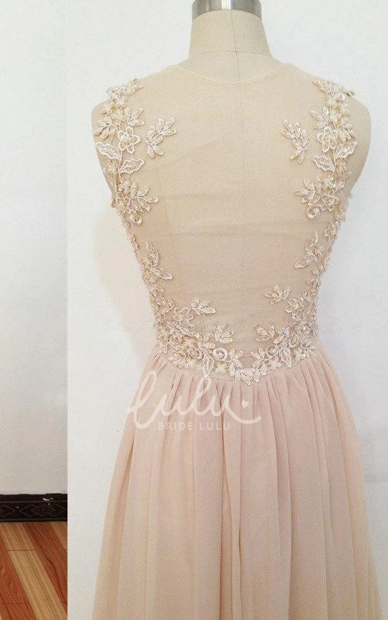 Illusion Back A-Line Chiffon Dress with Lace Appliques