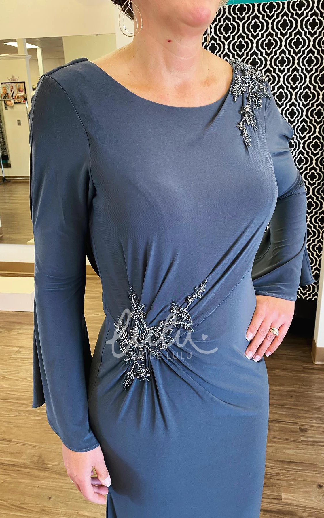 Long Sleeve Ruched Sheath Jersey Formal Guest Dress Elegant