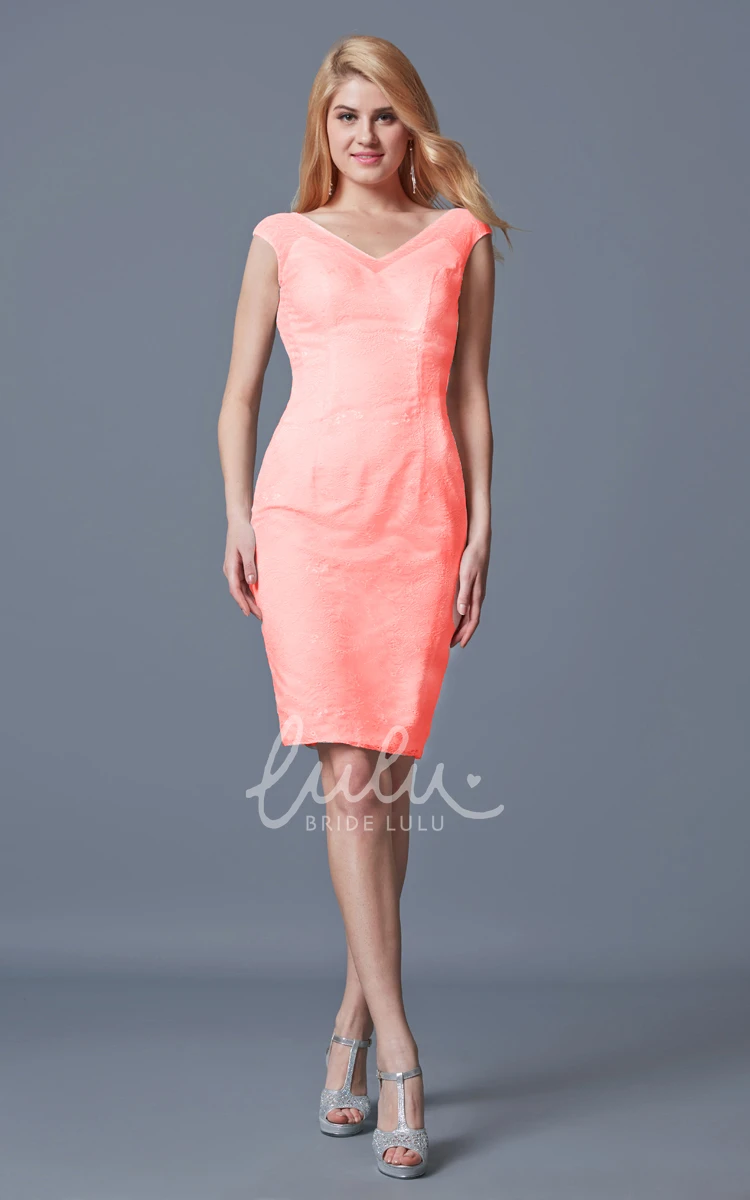 Warm Cap-sleeved Lace Knee-length Bridesmaid Dress