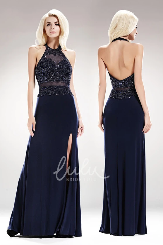 Backless Sheath Jersey Dress with Beading Classy Prom Dress for Women
