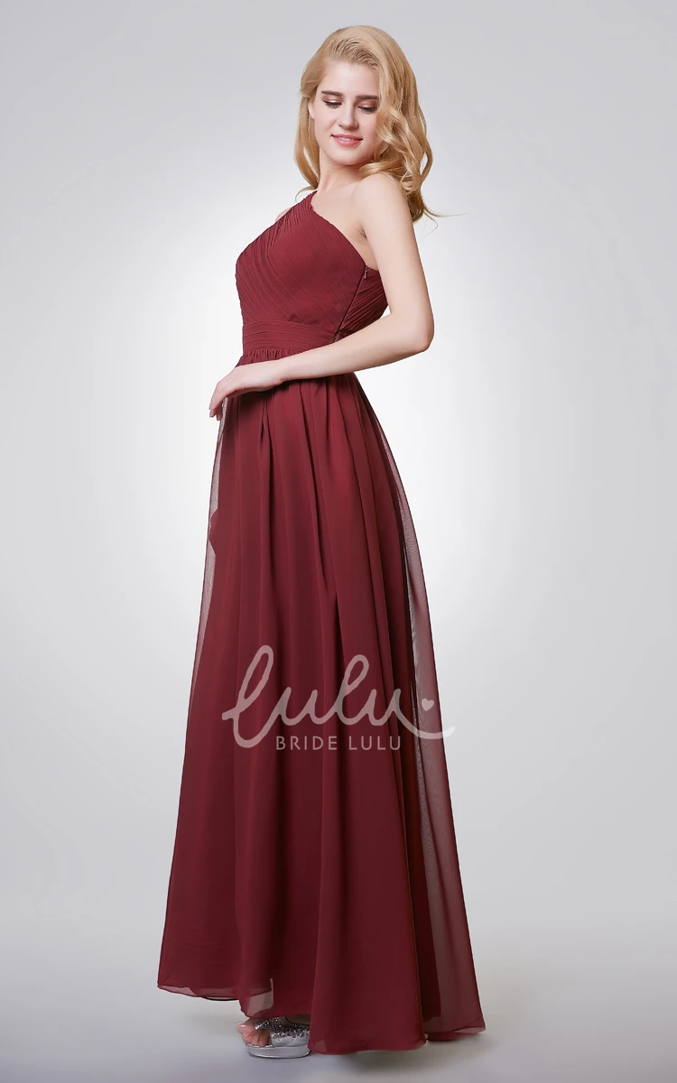One Shoulder Chiffon Formal Bridesmaid Dress with Keyhole Back Long
