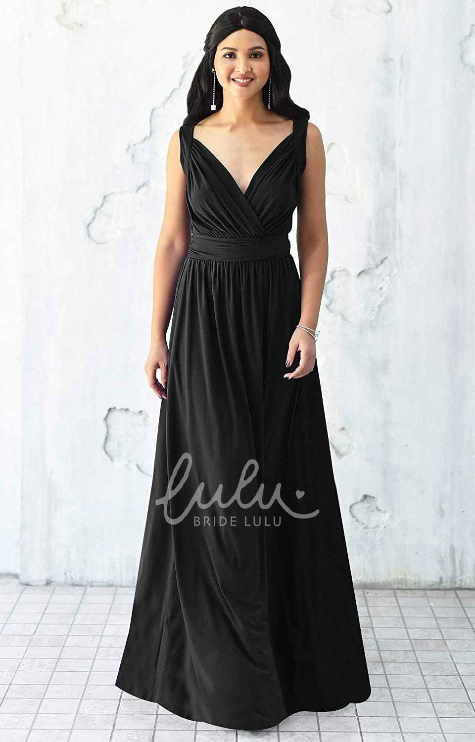 Sleeveless V-neck Chiffon A-line Bridesmaid Dress with Ruching Sexy