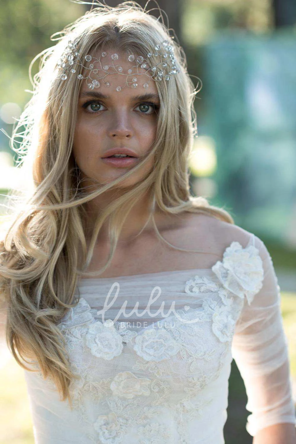 Button Back Wedding Dress with Chiffon Tulle and Lace