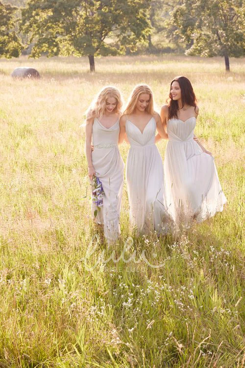 Sleeveless Ruched Chiffon Bridesmaid Dress with Spaghetti Straps Elegant and Flowy