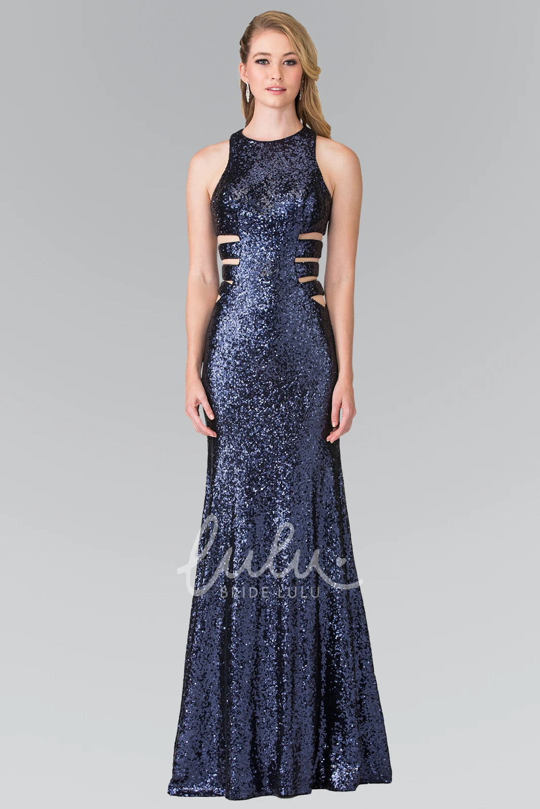 Sequins Dress with Pleats Sheath Sleeveless Floor-Length