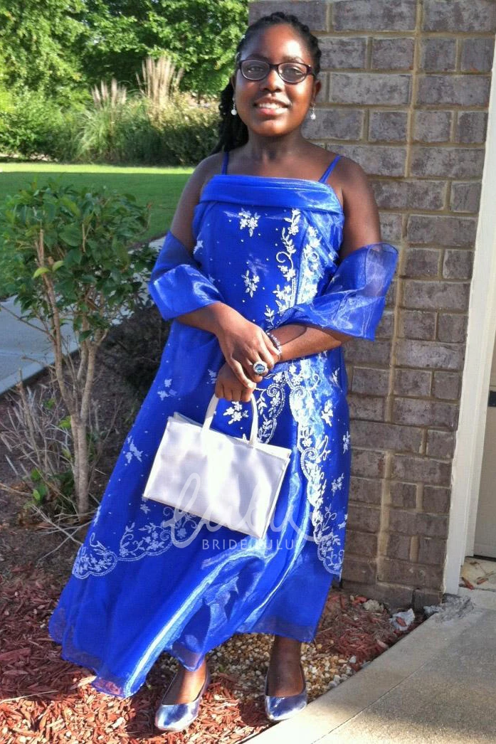 Cape Beaded Organza Flower Girl Dress Ankle-Length