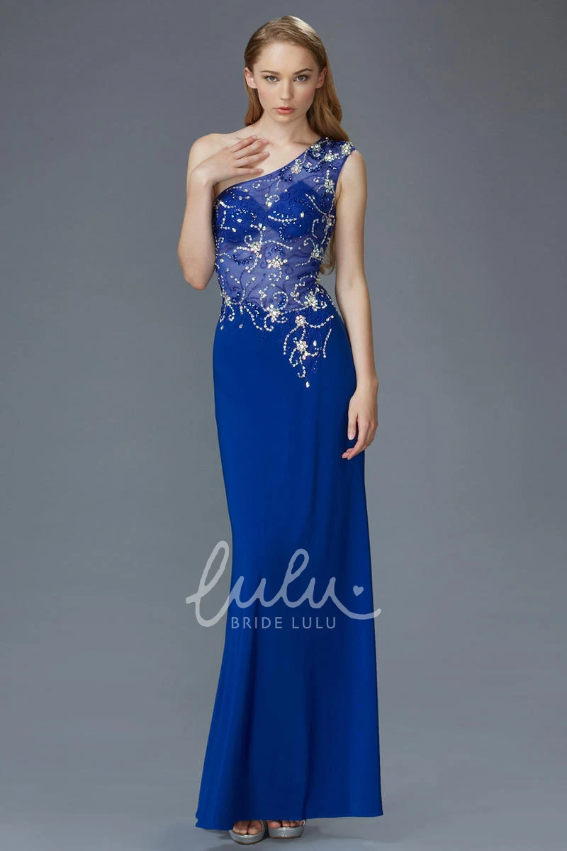 One-Shoulder Sheath Jersey Dress with Illusion and Beading for Prom