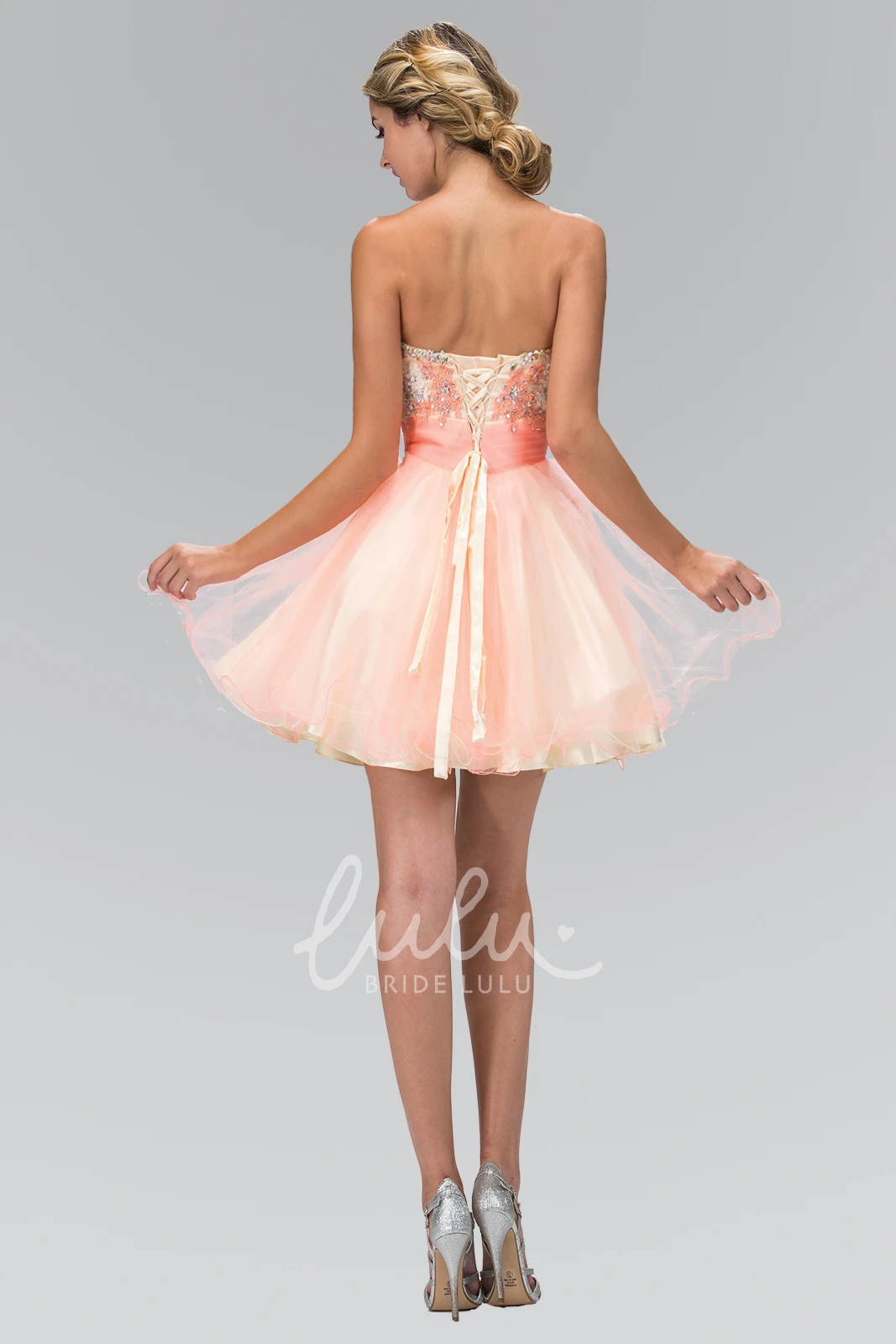 Multi-Color A-Line Tulle Dress with Appliques and Beading Sweetheart Lace-Up Short Formal Dress