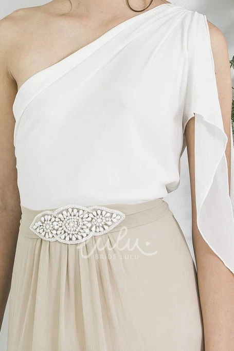 One-Shoulder Chiffon Sleeveless Bridesmaid Dress with Jeweled Detail High-Low Length