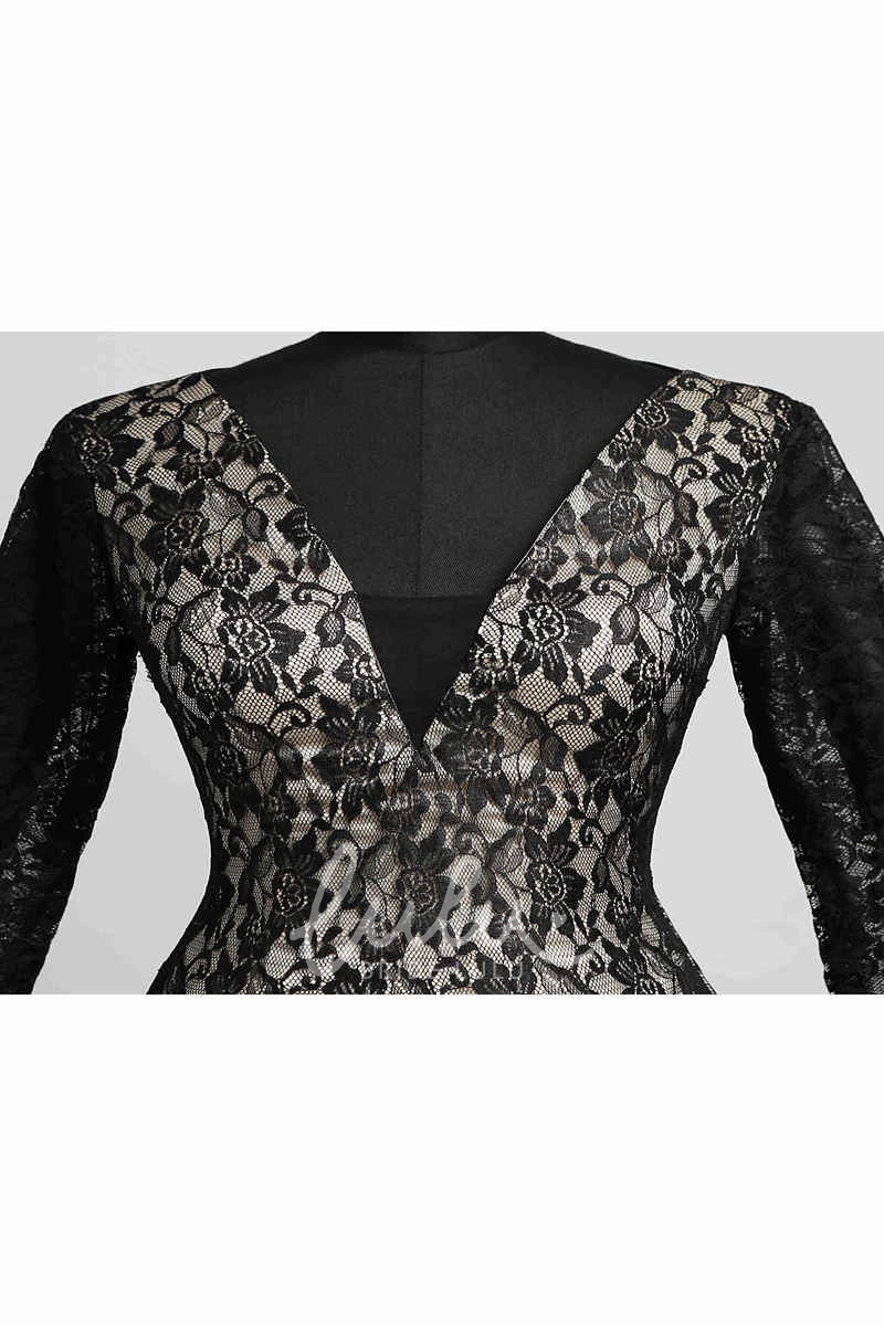 Sexy Lace Sheath Knee-length Dress with V-neck and Long Sleeves Unique Formal Dress