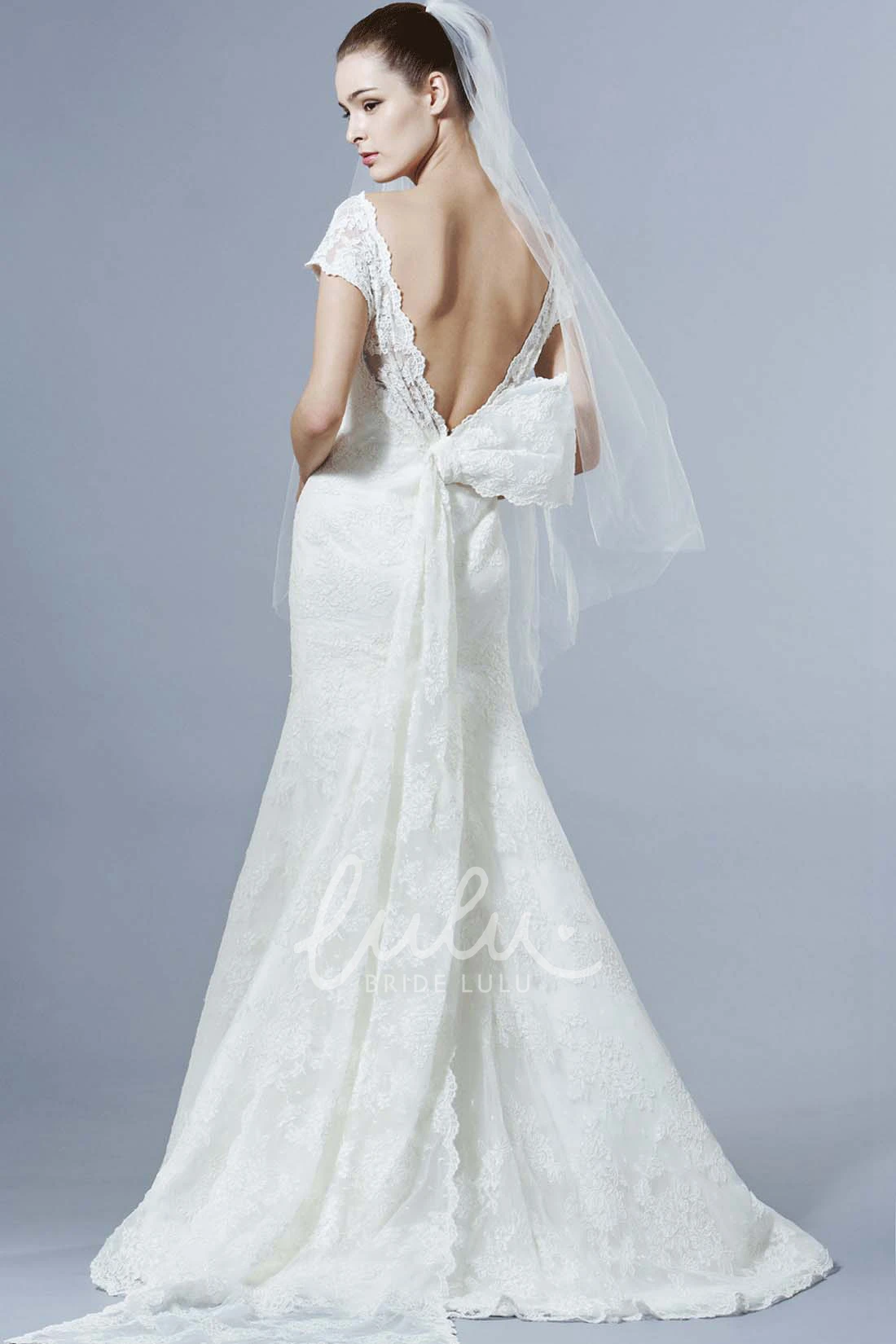 Mermaid Cap Sleeve Lace Wedding Dress with Bateau Neck Modern Bridal Dress