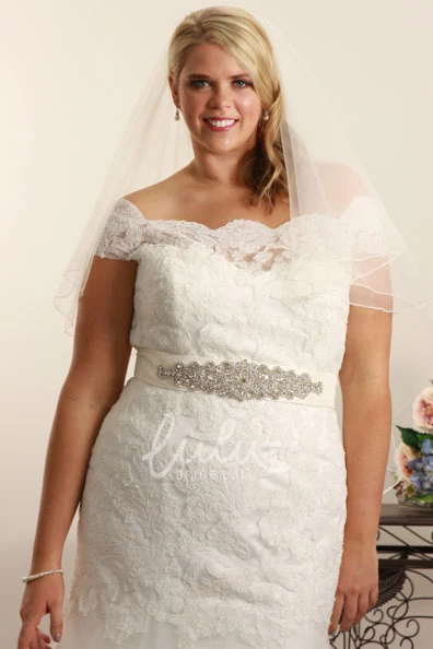 Plus Size Off-The-Shoulder Lace Wedding Dress Jeweled Trumpet Unique