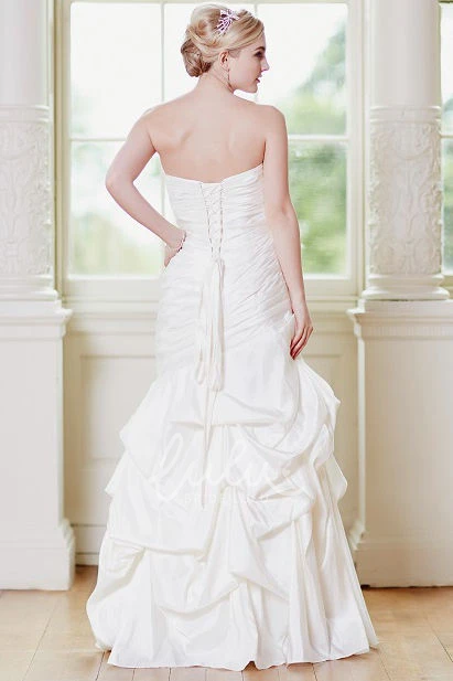 Ruffled Mermaid Taffeta Wedding Dress with Ruching and Lace Up Strapless