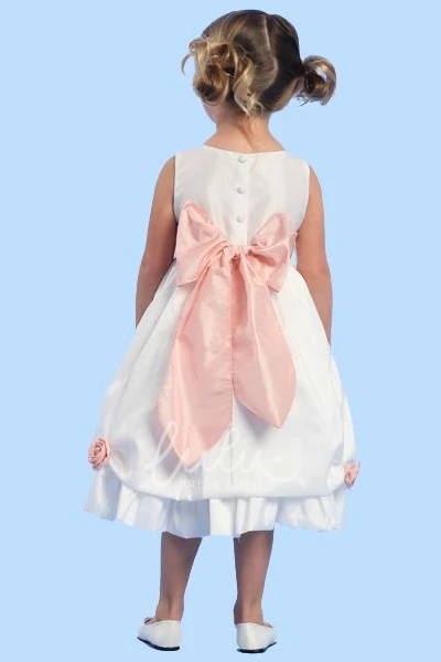 Taffeta Floral Tea-Length Flower Girl Dress with Floral Print