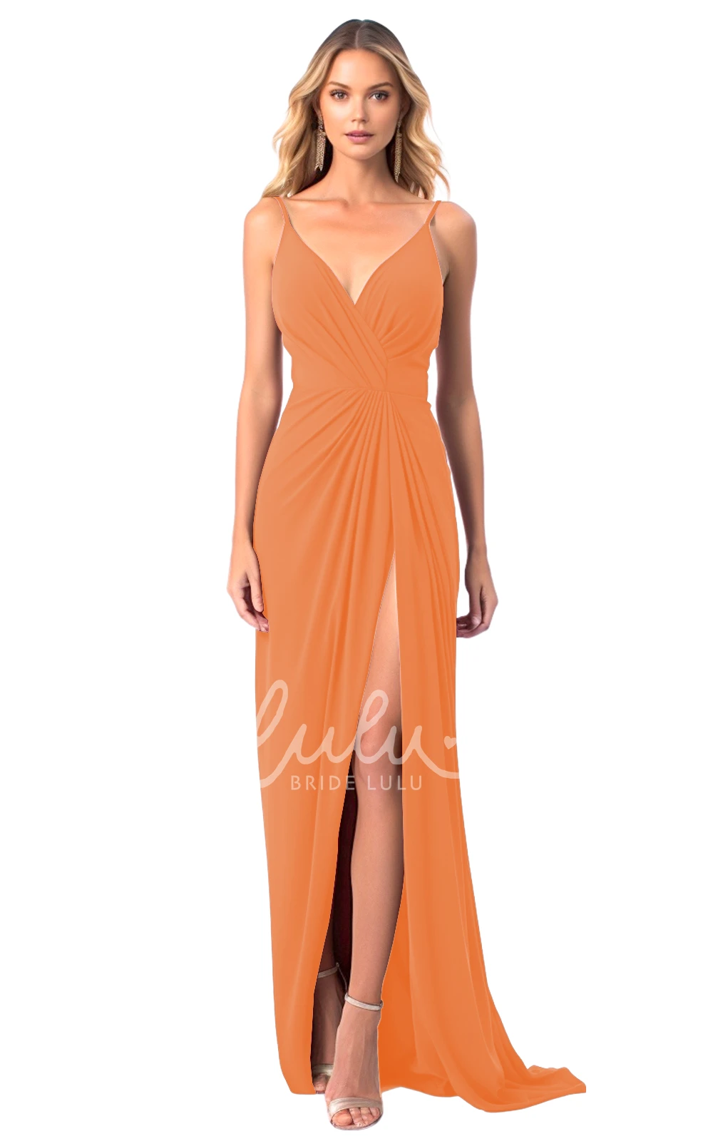 Sexy Mermaid Satin Bridesmaid Dress with V-neck and Split Front 2025 Modern