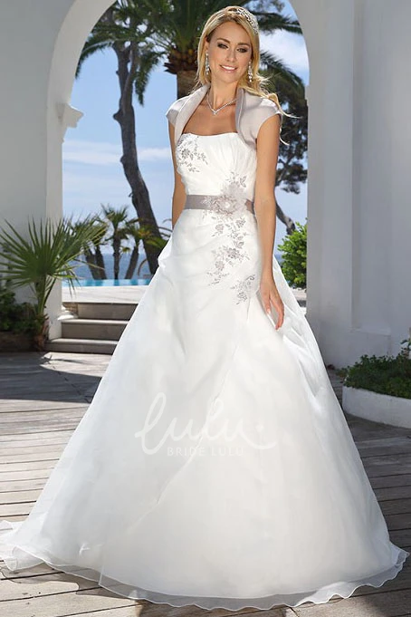 Floral Satin Wedding Dress with Cape and Ruching Unique Bridal Gown