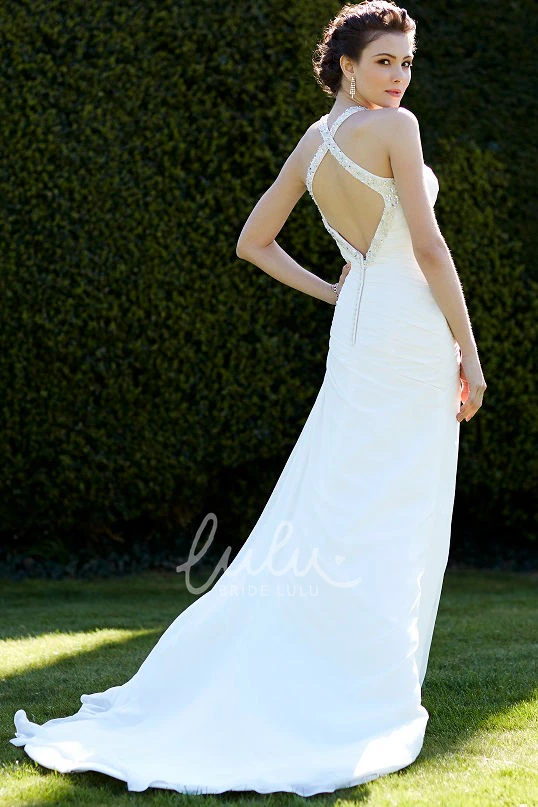 Criss-Cross Chiffon Halter Wedding Dress with Court Train Elegant and Flowy