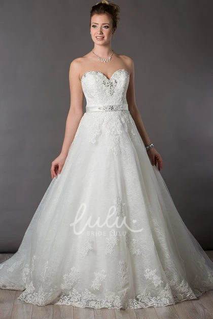 Lace and Crystal Sweetheart Tulle Wedding Dress A-Line