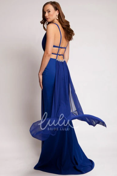 Jeweled Chiffon Prom Dress with Sleeveless V-Neck Ruching and Straps