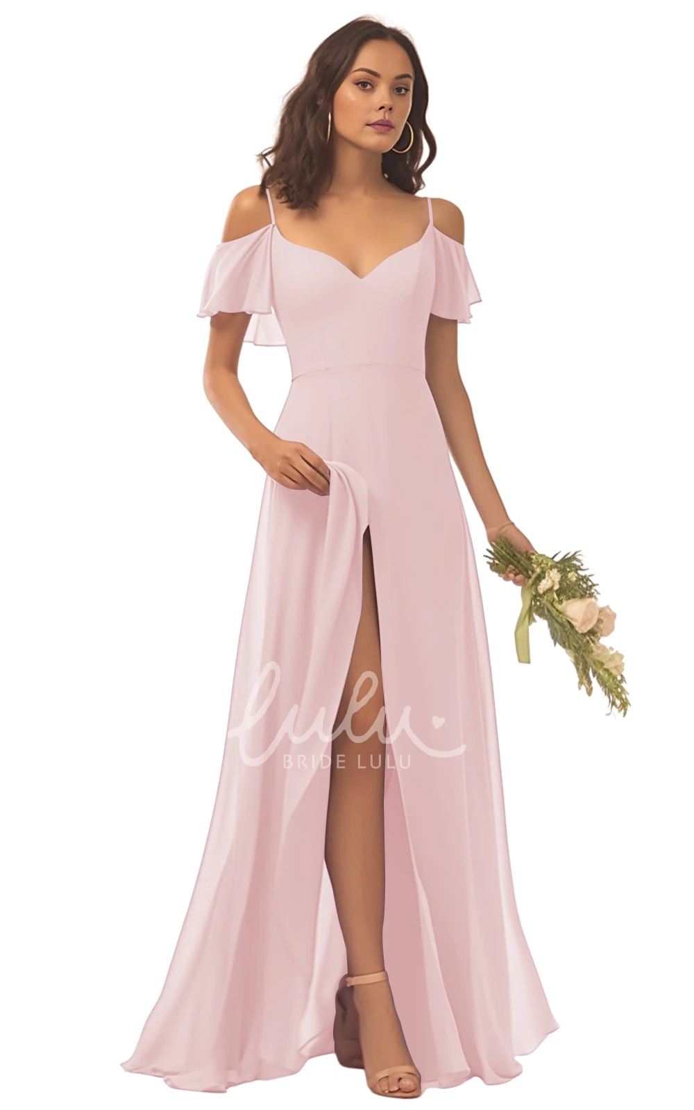 Spaghetti Chiffon Bridesmaid Dress with Split Front Elegant and Modern