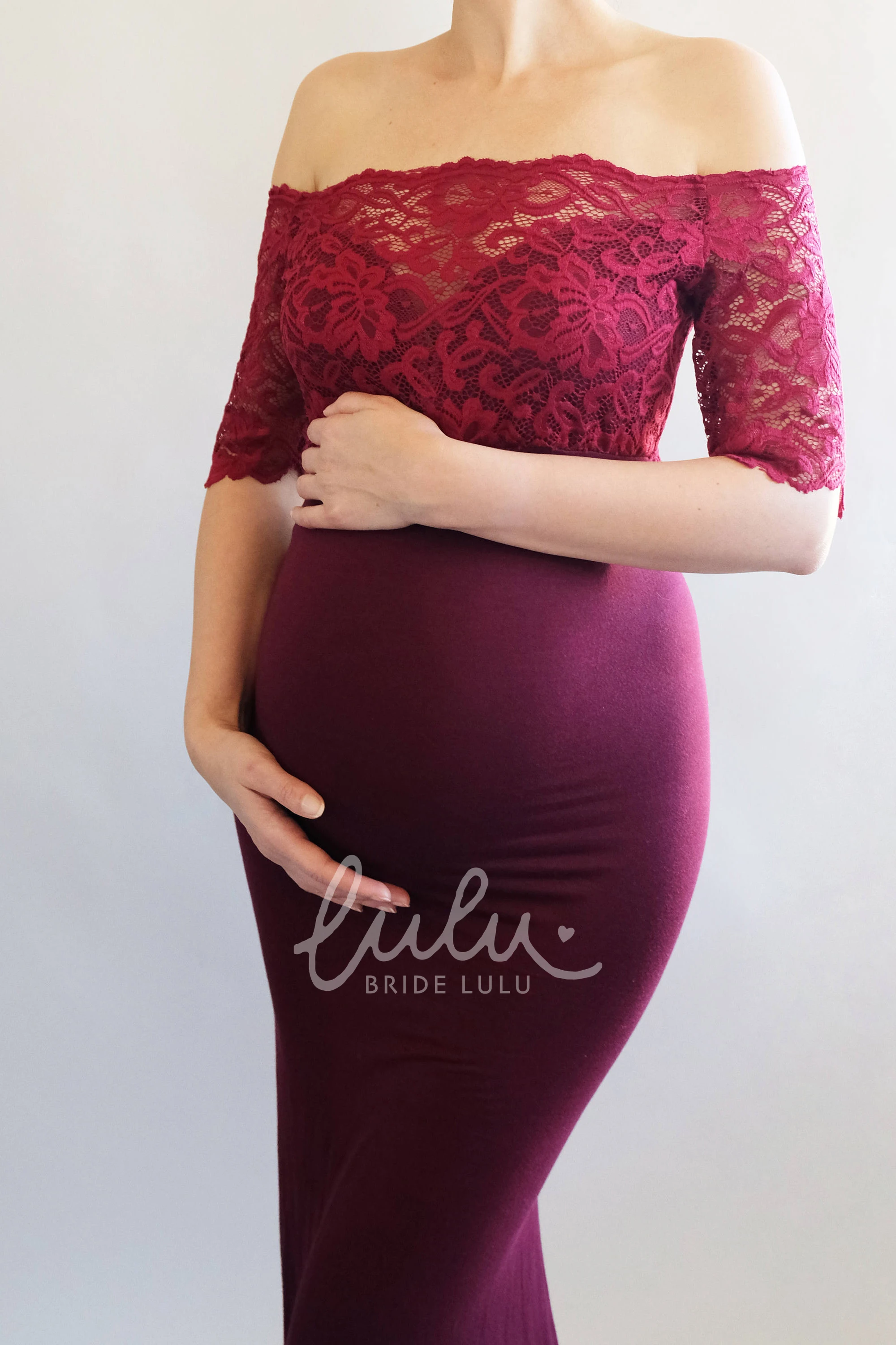 Half Sleeve Empire Maternity Bridesmaid Dress with Court Train