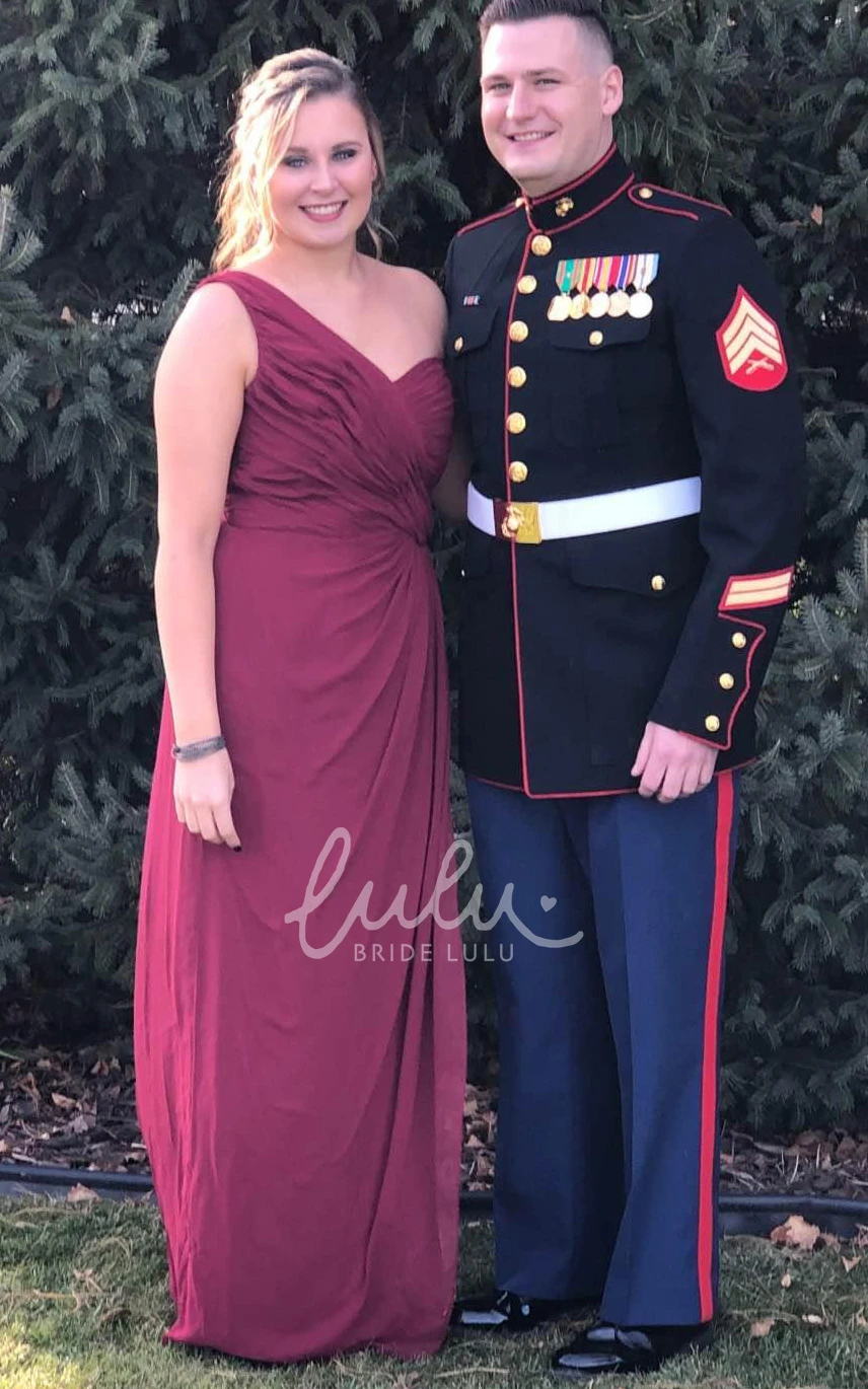 One-Shoulder Chiffon A-Line Formal Dress with Ruching and Open Back