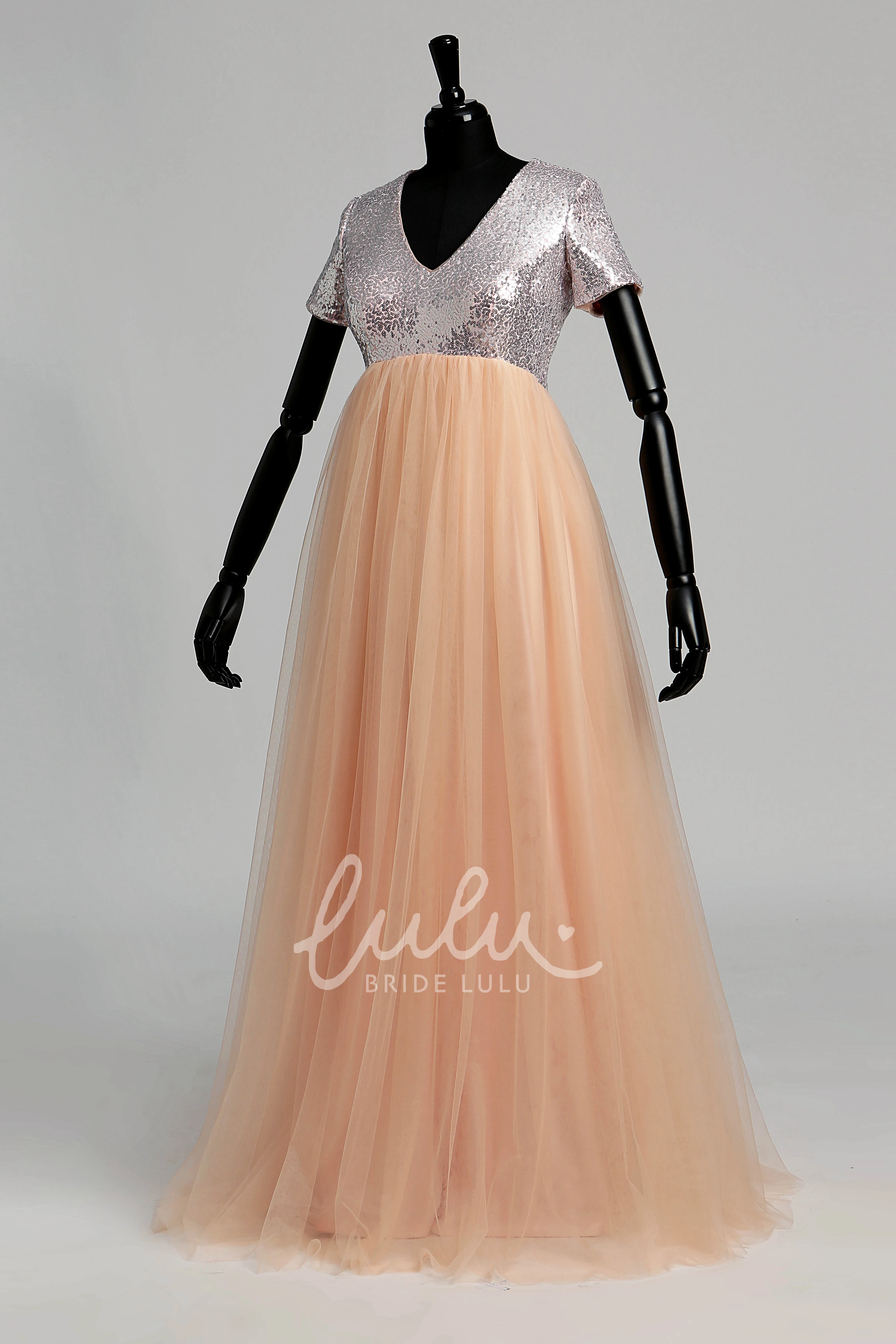 Ruffled Tulle A-line Bridesmaid Dress with Brush Train