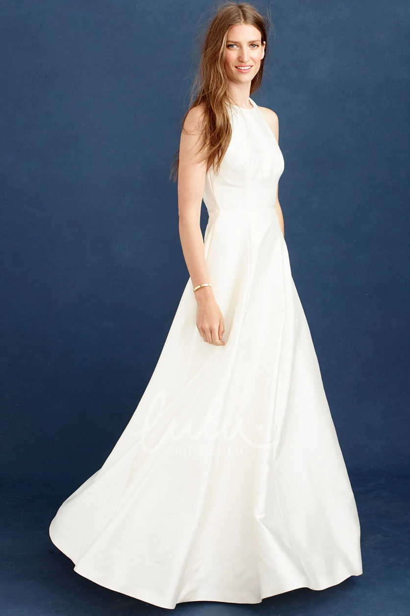Satin Sleeveless A-Line Scoop-Neck Wedding Dress Classy & Modern