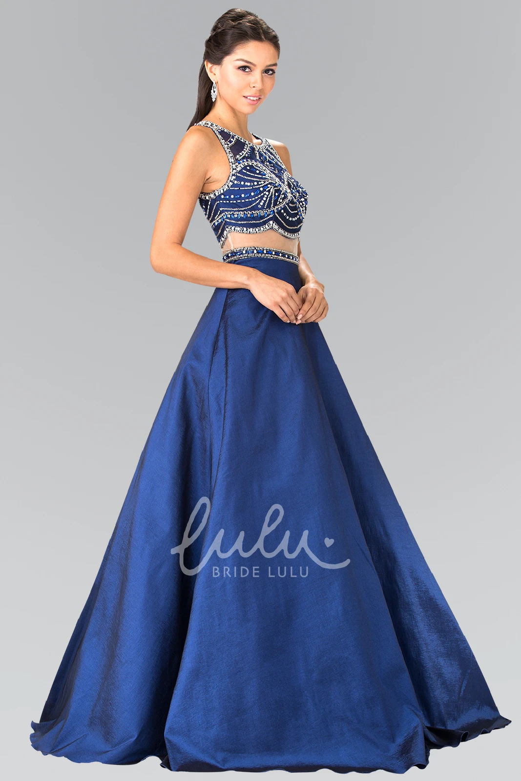 A-Line Satin Illusion Two-Piece Dress With Beading Prom Dress