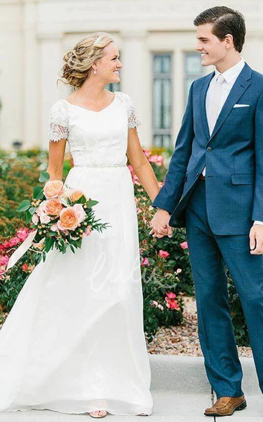 Simple Casual A-Line Chiffon Wedding Dress Bohemian Elegant Beach Garden Bateau