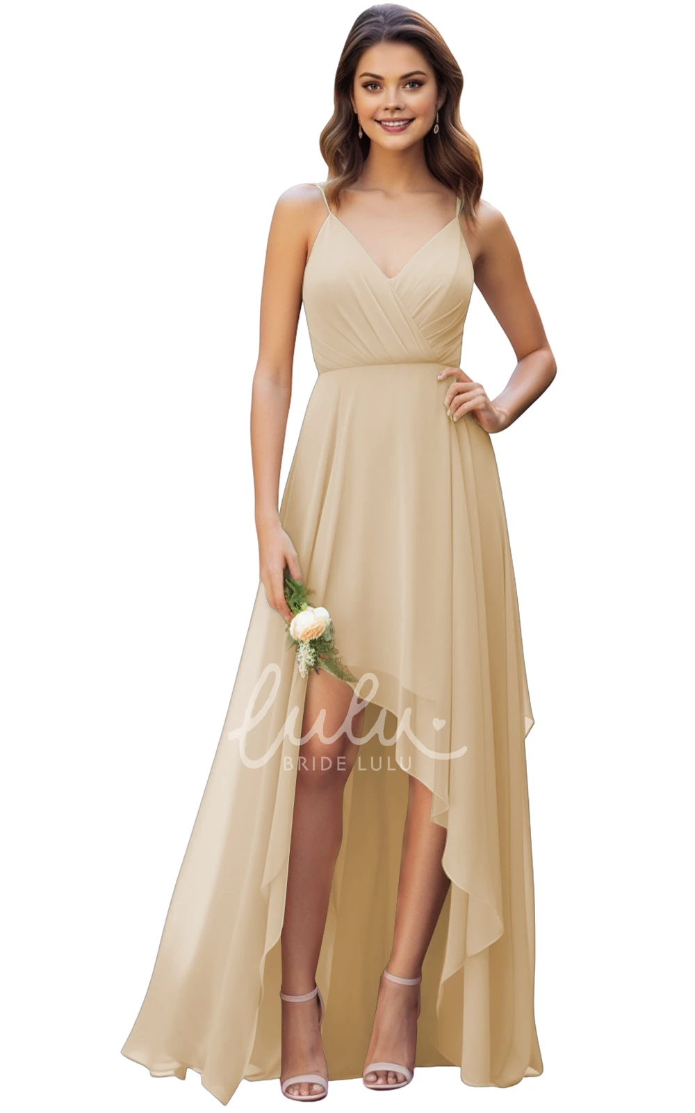 A-Line Chiffon Spaghetti V-neck Bridesmaid Dress Gorgeous 2025 Women's Flowy Unique
